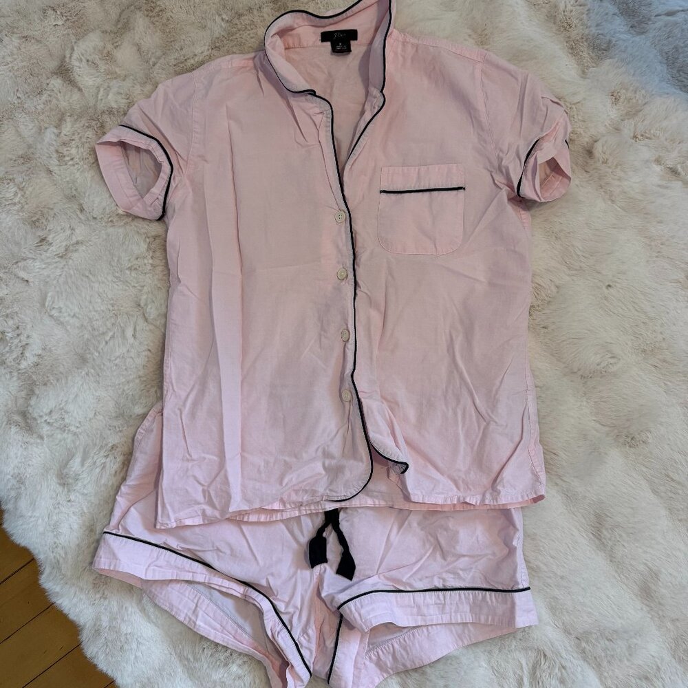 J. Crew Pink Short Pajama Set with Black Trim